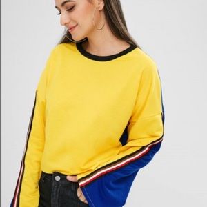Contrast Raw Hem Two Tone Sweatshirt - Corn Yellow